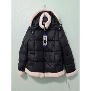 Black Sherpa Ski Snow Puffer Hood Star Whimsygoth Girls Sam Edelman Jacket L‎